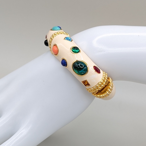Kenneth Jay Lane Jeweled Enamel Double Hinged Cuff Bracelet - Picture 3 of 13